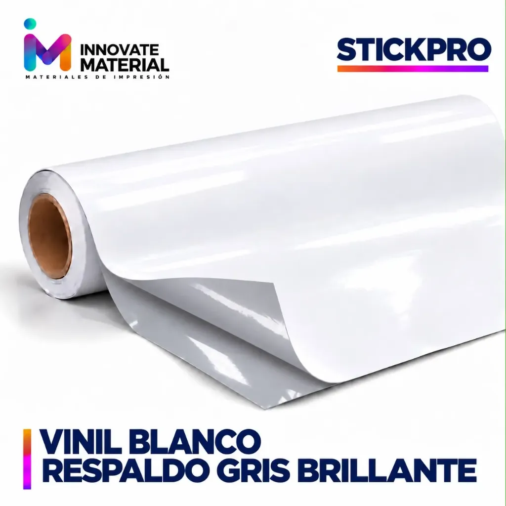 VINIL BLANCO RESPALDO GRIS BRILLANTE 100MIC ROLLO 54'' STICKPRO