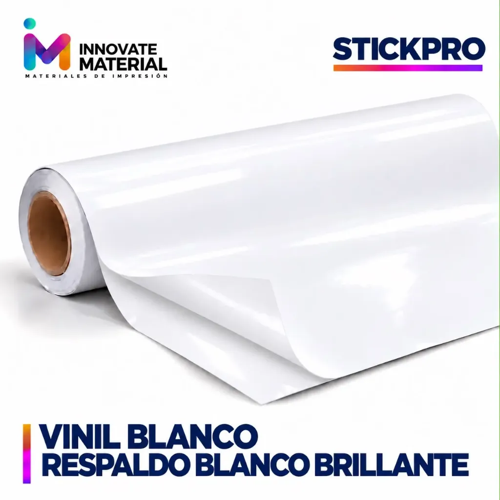 VINIL BLANCO RESPALDO BLANCO BRILLANTE 100MIC YARDAS 54'' STICKPRO