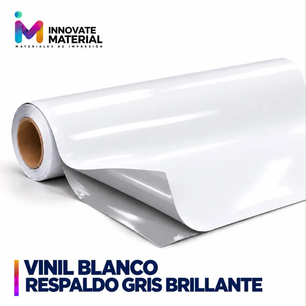 VINIL BLANCO RESPALDO GRIS BRILLANTE 100MIC ROLLO 60'' PREMIUM
